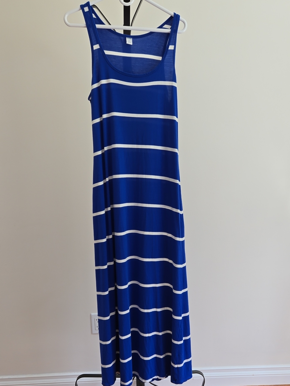 Blue and White Striped Tank Maxi Dress - Sleeveless Casual